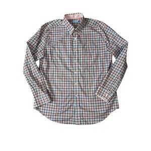J.McLaughlin Men's XL Shirt 100% Cotton Plaid Button Down Tattersall Multi-Color